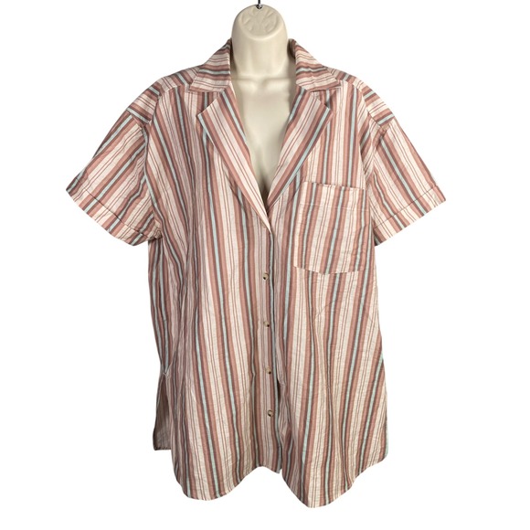 We The Free Tops - We‎ The Free Striped Button Up Shirt Short Sleeve Size Large Oversized Relaxed